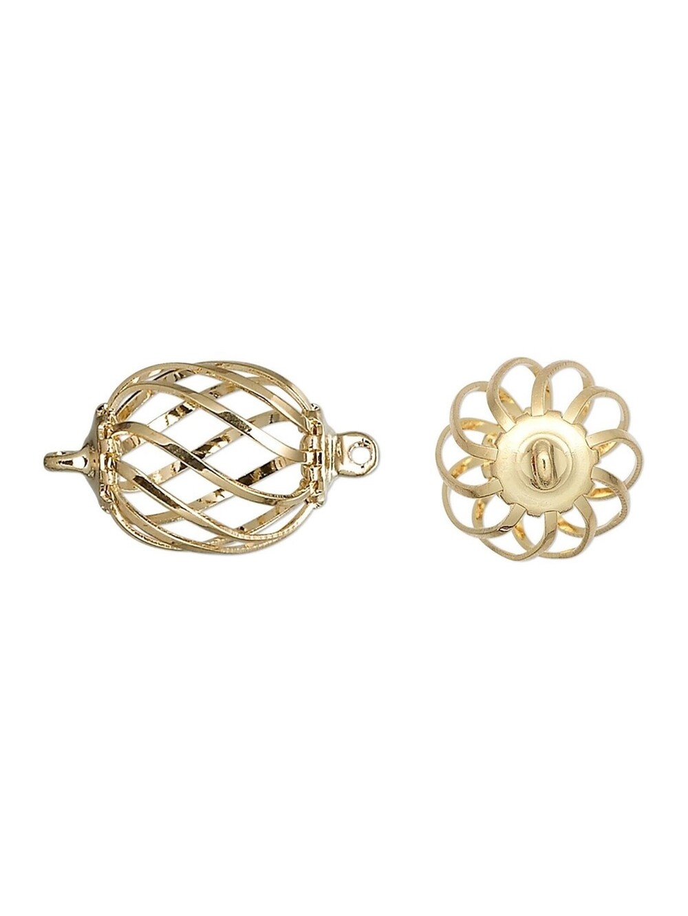 4 Gold 14K Plated 15x12mm Swirled Oval Bead Cages Links for Gemstones or Beads
